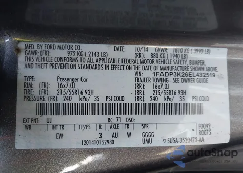 2014 Ford Focus Se z USA, uszkodzony, nr VIN 1FADP3K26EL432519